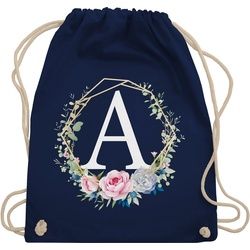 Shirtracer Turnbeutel Blumenkranz Mit Buchstabe A, Geschenk Taschen Initialen Shopper Baumwolle blau