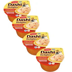 Inaba DASHI Ergänzungsfuttermittel für Katzen - Brühe mit Huhn, Thunfisch und Lachsgeschmack 4x70 g