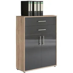 Mid.you Aktenschrank , Sonoma Eiche, Anthrazit Hochglanz , Holzwerkstoff , 1 Fächer , 2 Schublade(n) Schubladen , 84.5x114x33 cm , erweiterbar , Büromöbel, Büroschränke, Aktenschränke