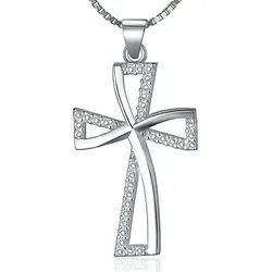 NAHLE Kreuzkette Kreuz Silberkette Kreuz Kette Zirkonia 925 Silber Halskette (inklusive Schmuckbox), 925 Silber Anhänger - rhodiniert silberfarben 50cm