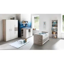 arthur berndt Babyzimmer Mega-Set Bente 7-tlg. , Eichefarben, Weiß , Kunststoff , 4 Schubladen , 1x1x1 cm , Blauer Engel, Hergestellt in Deutschland , Babymöbel & Kindermöbel, Babyzimmer