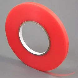 Doppelseitiges PET-Klebeband, starker Acrylatklebstoff, rote Folienabdeckung, TLM21 9 mm, PET|Papier, transparent