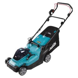 Akkurasenmäher MAKITA "»LM004GM102« 40V max., 43 cm, 50 l, Inkl. Akku und Ladegerät", blau (türkis), B:46cm H:144,4cm T:139cm, Rasenmäher, leistungsstark, abgasfrei und besonders leise