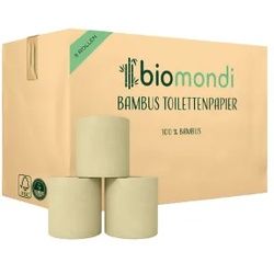 biomondi Bambus Toilettenpapier, 3-lagig, natur, Umweltfreundliches und saugstarkes Klopapier aus 100% Bambus, 1 Karton = 8 Rollen à 200 Blatt