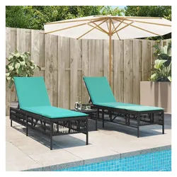 furnicato Gartenliege Sonnenliege Set Schwarz 198x55x39-96 cm mit Beistelltisch und Kissen schwarz