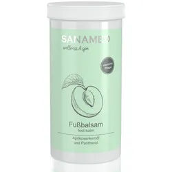 Sanamed Fußpflegecreme Fußbalsam mit Aprikosenkernöl und Panthenol, frei von Silikonölen, frei von Parabenen, frei von Farbstoffen, vegan