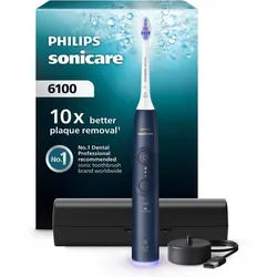 Philips Sonicare Elektrische Zahnbürste Series 6100, Aufsteckbürsten: 1 St., mit Andruckkontrolle, 2 Putzeinstellungen und 3 Intensitätsstufen blau