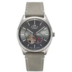 UMR Ruhla Automatikuhr 80303 Titan Herrenuhr Open Heart Lederband Grau 42 mm, Made in Germany