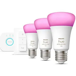 Philips Hue LED-Leuchtmittel White&Col. Amb. E27 3er StarterSet +DS 3x800lm 75W, E27, 5 St., Farbwechsler, Warmweiß weiß