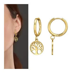 Order & Smile Schmuck Paar Ohrhänger Ohrringe Baum des Lebens: Goldene Creolen Ohrhänger goldfarben
