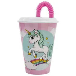 Stor Trinkflasche Trinkbecher 430 ml mit Deckel und Strohhalm rosa