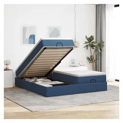 vidaXL Bett, Ottoman-Bett mit Matratzen Blau 180x200 cm Stoff