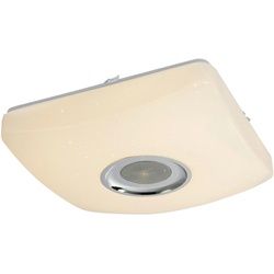 Globo Led-Deckenleuchte , Weiß, Chromfarben , Metall, Kunststoff , 325 mm , 36.5x9x36.5 cm , Farbwechsler, 3-fach schaltbar, Farben fixierbar, Bluetooth-Lautsprecher, Lautsprecher , Lampen & Leuchten, LED Beleuchtung, LED-Deckenleuchten