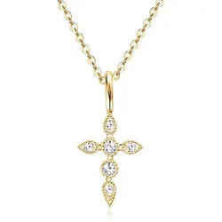 ROUGEMONT Kette mit Anhänger Funkelnde Moissanit Kreuz Halskette 925 Silber Unisex, Echtschmuck goldfarben
