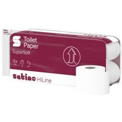 Satino HiLine Toilettenpapier, 3-lagig, hochweiß, MT1, Saugstarkes Klopapier mit geprägtem Blumenmuster, 1 Packung = 8 Rollen à 250 Blatt