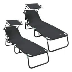 vidaXL Gartenliege Klappbare Sonnenliege 2 pcs Schwarz 190 x 57 x 81 cm Oxford, 2 St. schwarz