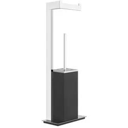 Gessi Rettangolo Accessoires Standkombination Papierrollenhalter und Toilettenbürstengarnitur, Behälter schwarz, 20934031, Farbe: Chrom