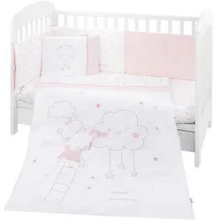 Kikkaboo Babybettwäsche 6-teilig. Decke 135 x 95 cm Laken 140 x 70 cm Nestchen rosa