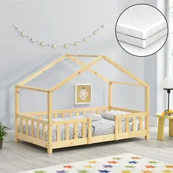 Kinderbett Treviolo 80x160 cm mit Lattenrost und Gitter Holz Natur