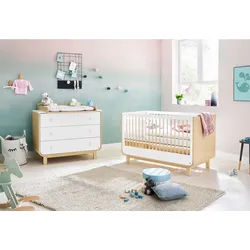 Pinolino Babyzimmer , Weiß, Ahornfarben , Holzwerkstoff , 3 Schubladen , zum Juniorbett umbaubar, höhenverstellbar, Sprossen mit Normabstand, Aufbauanleitung im Karton, Lattenrost inklusive, Schlupfsprossen , Baby & Kindermöbel, Babyzimmer, Babyzimmer-serien