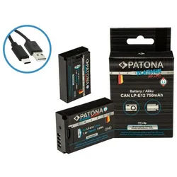 Patona 2x Akku für Canon LP-E12 mit USB C Input Kamera-Akku Ersatzakku Akku 750 mAh (7,4 V, 2 St), EOS 100D EOS-M50 EOS-100D