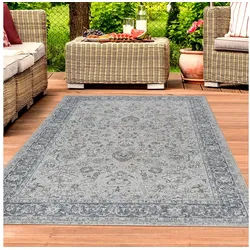 TeppichHome24 Outdoorteppich Outdoor-Teppich Vintage Muster Wohnzimmer und Terrasse grau, rechteckig grau 80 cm x 300 cm