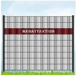 zaunzu Sichtschutzstreifen Laser Beschriftung "Rabattaktion" Bordeauxrot, (1x Einzelstreifen, für Doppelstabmattenzaun), Made in Germany rot