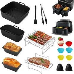 Vivitar Küchenmaschinen Zubehör-Set 15-teiliges Airfryer Zubehör Set für Philips Dual Basket Airfryer, Zubehör für Airfryer 3000–5000 Serie 9L (3L+6L), kompatibel mit Heißluftfritteusen, wiederverwendbar Silikonformen, Kuchenformen, Brotbackformen schwarz