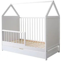 Kids Collective Babybett 60x120 cm mit Matratze & Schublade in weiß , Weiß , Holz , Kiefer , 60x120 cm , Babymöbel & Kindermöbel, Kinderzimmer & Jugendzimmer, Kinderbetten, Spielbetten