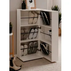 Furn.Design Schuhschrank Logu (Kommode in weiß, ausklappbar, 50 x 110 cm) bis zu 12 Paar Schuhe weiß