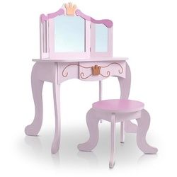 habeig Kindertisch Kinderschminktisch Kindertisch Prinzessin Schminktisch Frisiertisch, Schminktisch mit Hocker, Schublade, aufklappbarem Spiegel