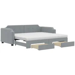 vidaXL Bett, Tagesbett Ausziehbar mit Schubladen Hellgrau 90x200 cm Stoff