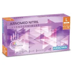ARNOMED Nitril Lavender Violet Einmalhandschuhe, puderfrei, lila, Reißfeste und elastische Nitrilhandschuhe mit Rollrand, 1 Packung = 100 Stück, Größe L