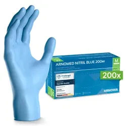 ARNOMED Nitril Blue Einmalhandschuhe, puderfrei, blau, Unsterile Nitrilhandschuhe mit texturierten Fingerspitzen, 1 Karton = 10 Packungen à 200 Stück, Größe M