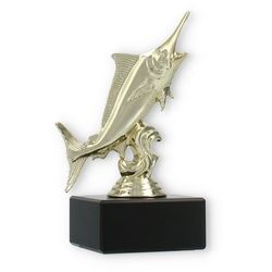 Pokal Kunststofffigur Marlin gold auf schwarzem Marmorsockel 14,1cm