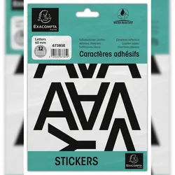 Exacompta 67385E Packung mit selbstklebenden, schwarzen Buchstaben A-Z 60 mm - Schwarz