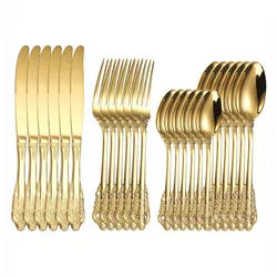 KEENZO Besteck-Set 24-teilig Palast-Stil Gold Besteck Set 6 Personen spülmaschinenfest (24-tlg), 6 Personen, Edelstahl goldfarben
