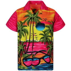 King Kameha Hawaiihemd Sunglasses Funky Hawaii-Hemd Kurzarm Front-Tasche Stylish Unisex rosa 5XL