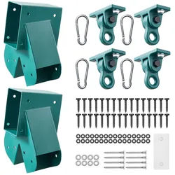 VEVOR 6 Stk. Schaukelhalterung Set, Schaukelbefestigungssatz inkl. 2 A-Form Schaukelverbinder für 94x144mm Balken 94x94mm Beine & 4 567kg Schaukelhaken, Befestigungsmaterial für Schaukel Outdoor, Grün