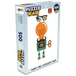 MuchoWow Puzzle Roboter - Brille - Schnauzbart - Kinder - Jungen, 500 Puzzleteile, Foto-Puzzle, Bilderrätsel, Puzzlespiele, Spielzeug bunt 34 cm x 48 cm x 2 cm