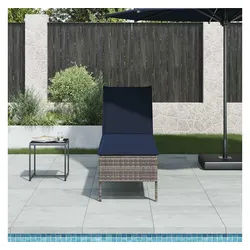 vidaXL Gartenliege, Sonnenliege mit Auflage Grau 55x200x44 cm Poly Rattan