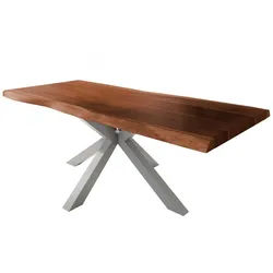 SAM® Esstisch Waves_Spider, Akazie o. Mango, gedoppelte Tischplatte, Metallgestell Spider-Form, bi braun 120 cm x 77 cm x 80 cm
