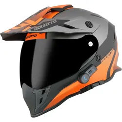Bogotto H331 BT Tour EVO Bluetooth Enduro Helm, schwarz-grau-orange, Größe M für Frauen