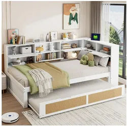HAUSS SPOLE Schlafsofa 90x200 mit Ausziehbett, vielen Staufächern und Ladeanschluss Weiß weiß