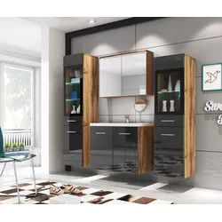 Badmöbel-Set 5-tlg. Madrit mit LED ca. 120 cm Eiche/Schwarz