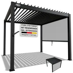 Juskys Lamellendach Tahiti 3x3 m inkl. Seitenwand 3 m - Stahl Pergola - Terrassenüberdachung stabil - Anthrazit