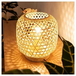 GLOBO LIGHTING LED Tischleuchte, Leuchtmittel inklusive, Tisch Leuchte Wohn Zimmer Bambus Geflecht FILAMENT Lampe natur im braun
