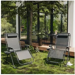 GOTLAND Klappstuhl Stuhl-Set, 180 kg belastbare Klapp-Sonnenliegen mit Getränkehalter (für Terrasse, Camping, Strand, 2 St), mit Getränkehalter, verstellbare Liegestühle grau