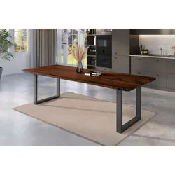 SAM® Baumkantentisch Nikita, massives Akazienholz, Baumkante, Metallgestell U-Form, bis 3m braun 300 cm x 77 cm x 100 cm