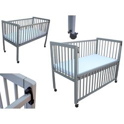 Micoland Beistellbett Kinderbett / Beistellbett / Babybett 2in1 120x60cm mit Matratze grau